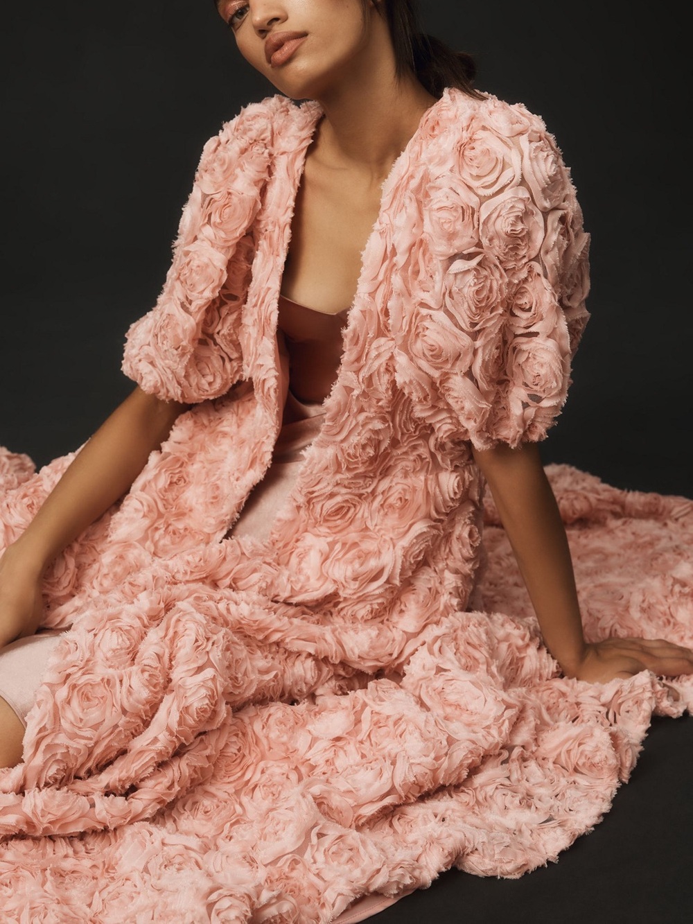 Anthropologie 3D Floral Long Kimono